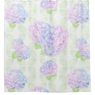 Hydrangeas in Watercolor Flowers and Leaves Shower Curtain