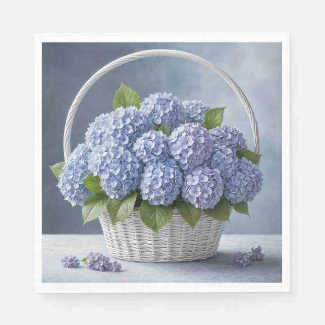 Hydrangeas In Wicker Basket Napkin (Front)