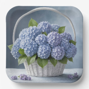 Hydrangeas In Wicker Basket Paper Plate