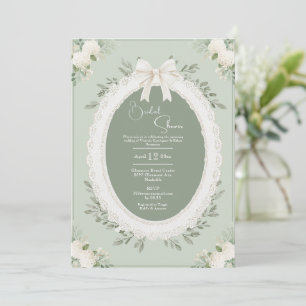 Hydrangeas & Lace Sage Green Vintage Bridal Shower Invitation
