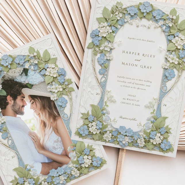 Hydrangeas Photo Art Nouveau Wedding Invitation (Creator Uploaded)