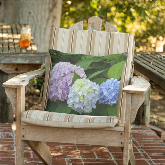 Hydrangeas, pink flowers, blue purple flowers cushion (Chair)