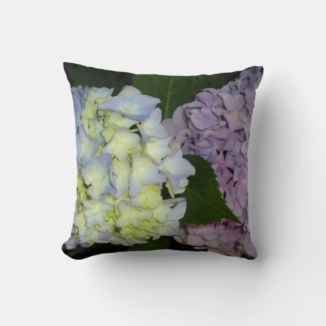 Hydrangeas pink flowers blue purple flowers cushion (Front)