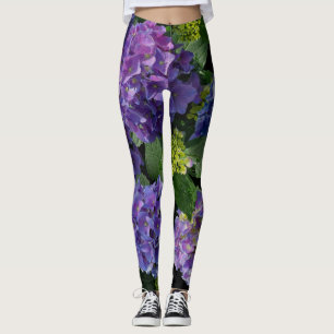 Hydrangeas    romantic pink blue purple floral    leggings