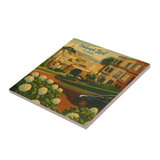 Hydrangeas San Francisco Lombard Street Coit Tower Tile (Side)