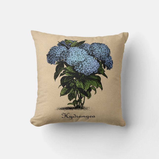 Hydrangeas Vintage Botanical Cushion (Front)