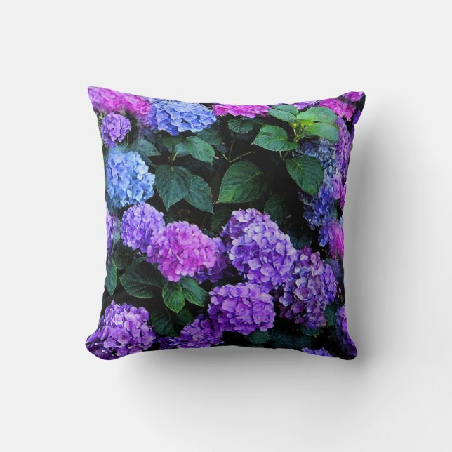 Hydrangeas Watercolor Purple Cushion (Front)