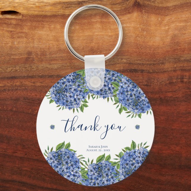 Hydrangeas Wedding Date Keychains for Guests  (Front)
