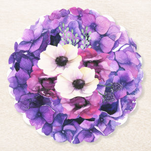 Hydranger in Purple with White Flowers Paper Coaster