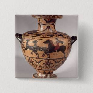 Hydria, hunting scene, Archaic Greek, black figure 15 Cm Square Badge