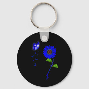 Hydrocephalus Awareness Blue Butterfly Sunflower R Key Ring