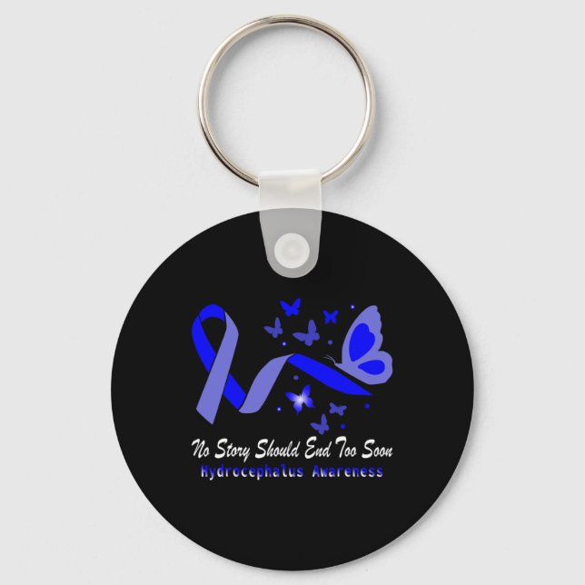 Hydrocephalus Awareness Butterflies Support Blue R Key Ring (Front)