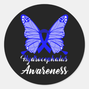 Hydrocephalus Awareness Butterfly Blue Ribbon Supp Classic Round Sticker