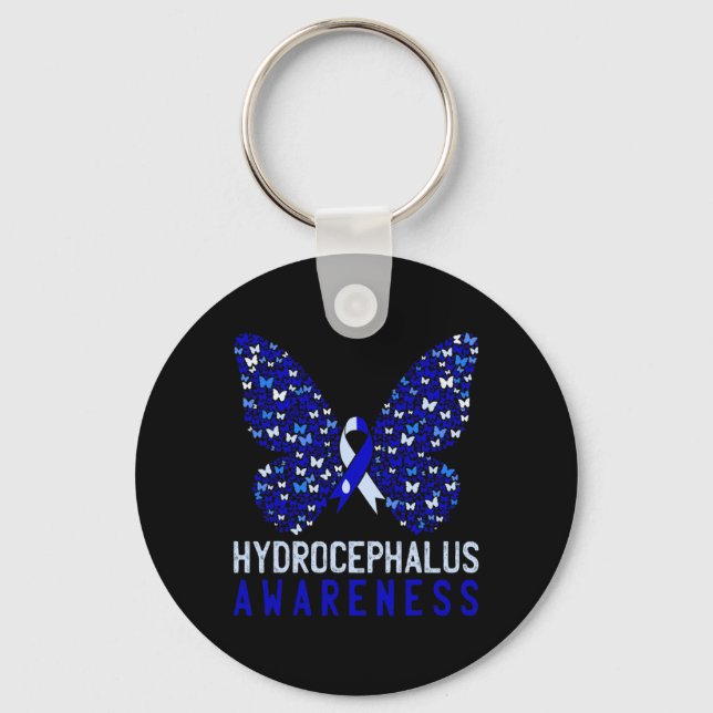 Hydrocephalus Awareness Month Blue Ribbon Support  Key Ring (Front)