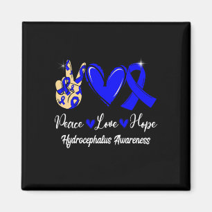 Hydrocephalus Awareness Peace Love Hope Blue Ribbo Magnet