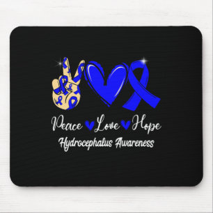 Hydrocephalus Awareness Peace Love Hope Blue Ribbo Mouse Pad