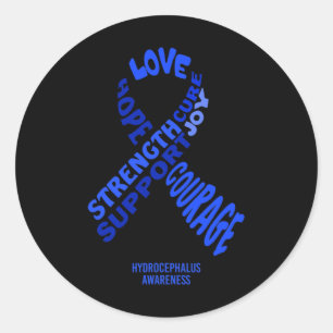 Hydrocephalus Awareness Ribbon With Words  Classic Round Sticker