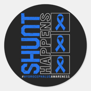 Hydrocephalus Awareness Shunt Happens Blue Ribbon  Classic Round Sticker