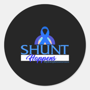 Hydrocephalus Awareness Shunt Happens Blue Ribbon  Classic Round Sticker