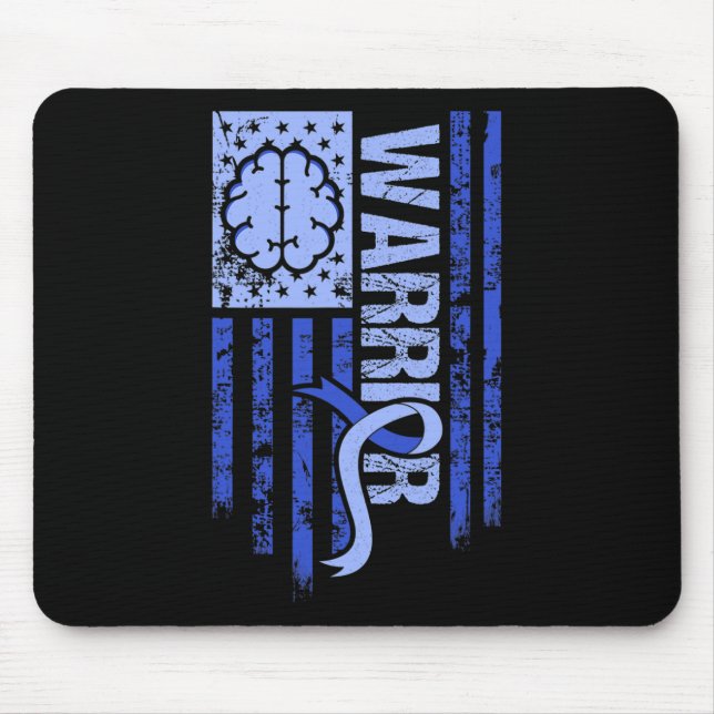 Hydrocephalus Warrior Flag Blue Ribbon Awareness M Mouse Pad (Front)