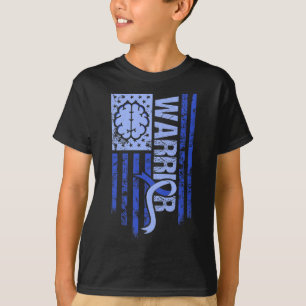 Hydrocephalus Warrior Flag Blue Ribbon Awareness M T-Shirt