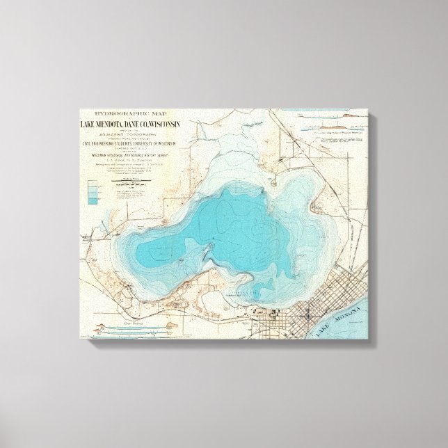 Hydrographic map Lake Mendota Canvas Print (Front)