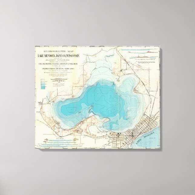 Hydrographic map Lake Mendota Canvas Print (Front)