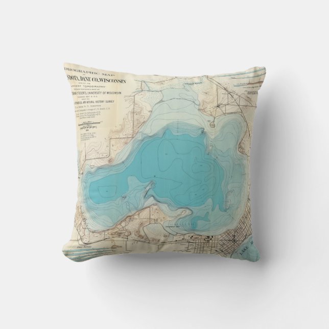 Hydrographic map Lake Mendota Cushion (Front)