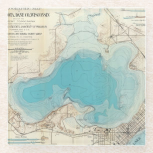Hydrographic map Lake Mendota Glass Coaster