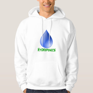 Hydroponics in green text with blue water drop hoodie