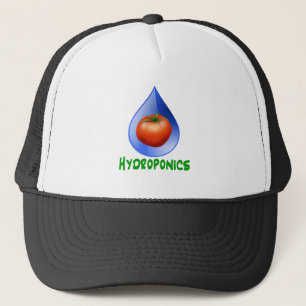 Hydroponics-Tomato, Green Text, Blue drop Trucker Hat