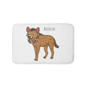 Hyena and flowers cartoon illustration bath mat