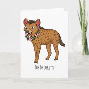 Hyena and flowers cartoon illustration card