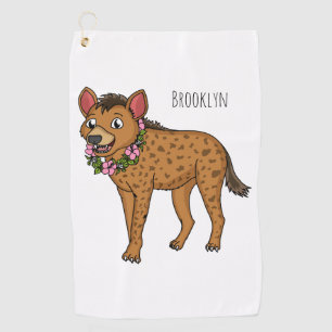 Hyena and flowers cartoon illustration golf towel