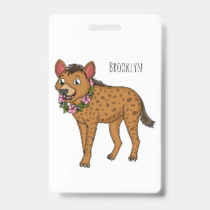 Hyena and flowers cartoon illustration  ID badge