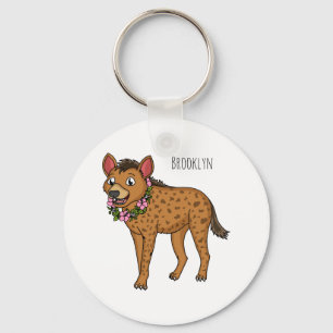 Hyena and flowers cartoon illustration key ring