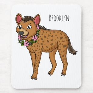 Hyena and flowers cartoon illustration mouse pad