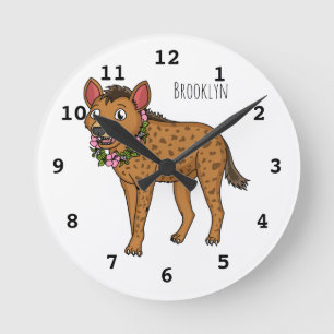 Hyena and flowers cartoon illustration round clock