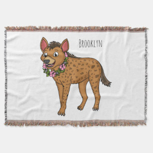 Hyena and flowers cartoon illustration  throw blanket