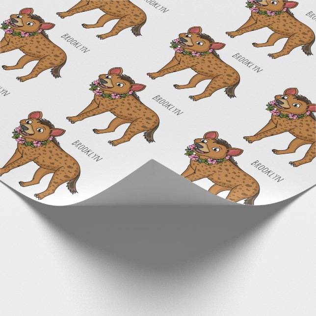 Hyena and flowers cartoon illustration wrapping paper (Corner)