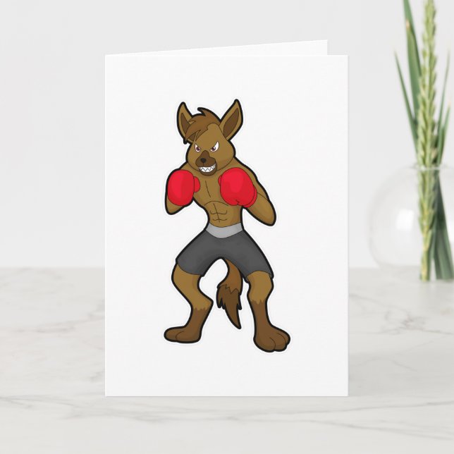 Hyena at Boxing with Boxing gloves Card (Front)