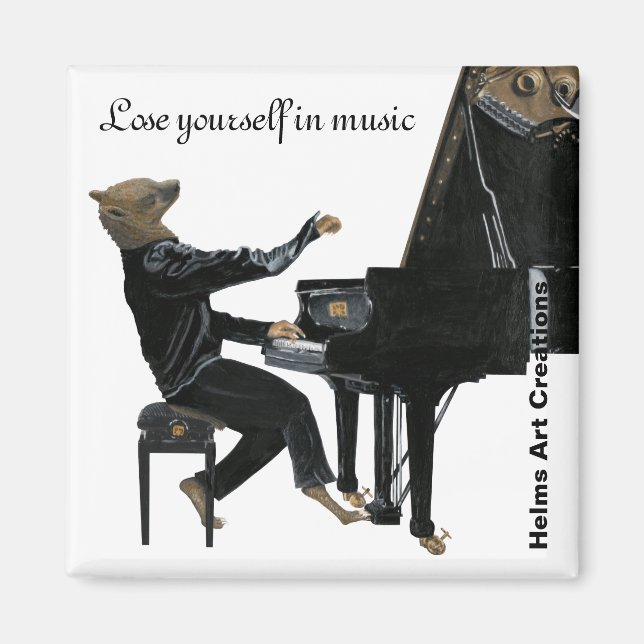 Hyena Piano Music Player Fantasy Art Button Magnet (Front)