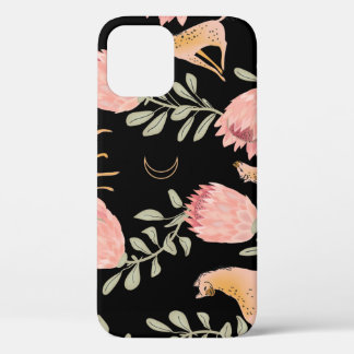 Hyena & Protea: Black Background Seamless iPhone 12 Case