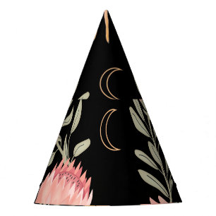 Hyena & Protea: Black Background Seamless Party Hat