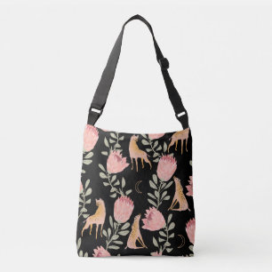 Hyena & Protea: Dark Vintage Pattern Crossbody Bag