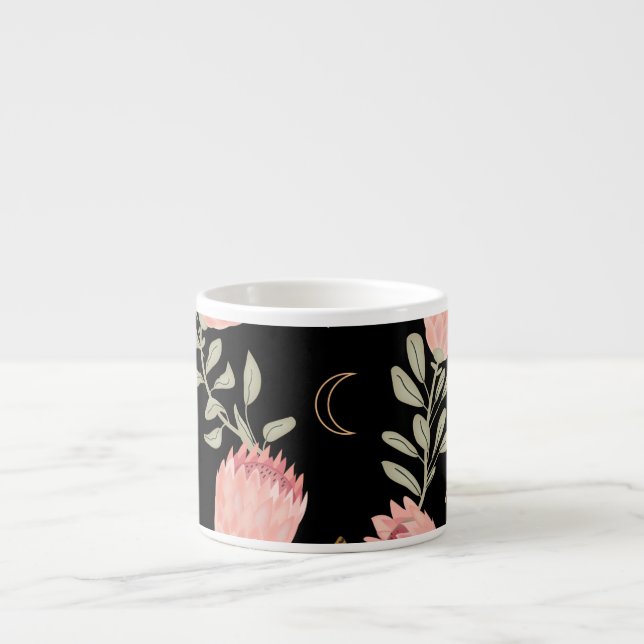 Hyena & Protea: Dark Vintage Pattern Espresso Cup (Front)