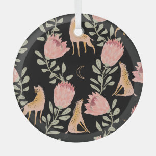 Hyena & Protea: Dark Vintage Pattern Glass Tree Decoration