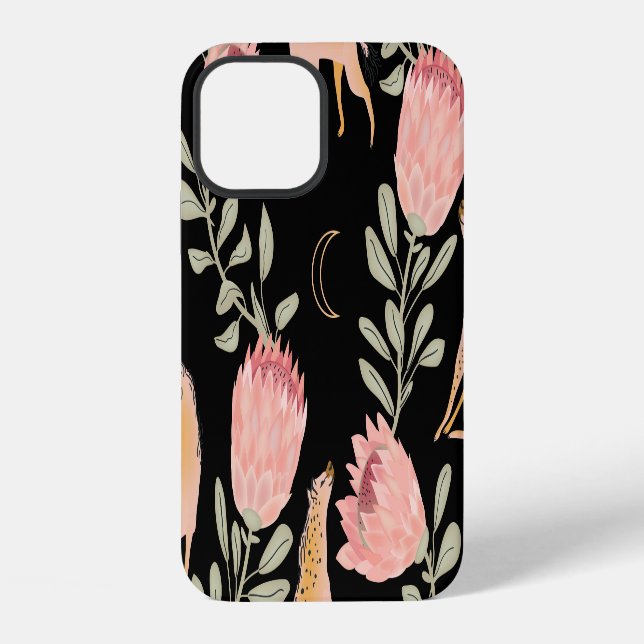 Hyena & Protea: Dark Vintage Pattern iPhone Case (Back)