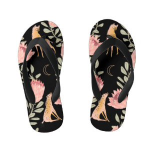 Hyena & Protea: Dark Vintage Pattern Kid's Jandals