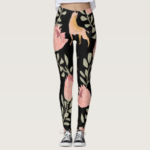 Hyena & Protea: Dark Vintage Pattern Leggings